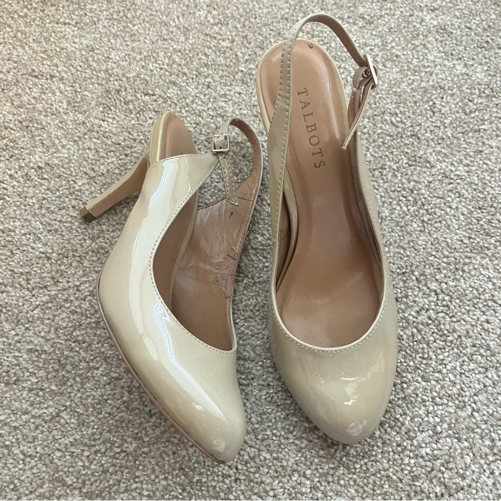 Talbots Cream Patent Slingback High Heel‎ Pumps Office Career-wear Size 6.5 M